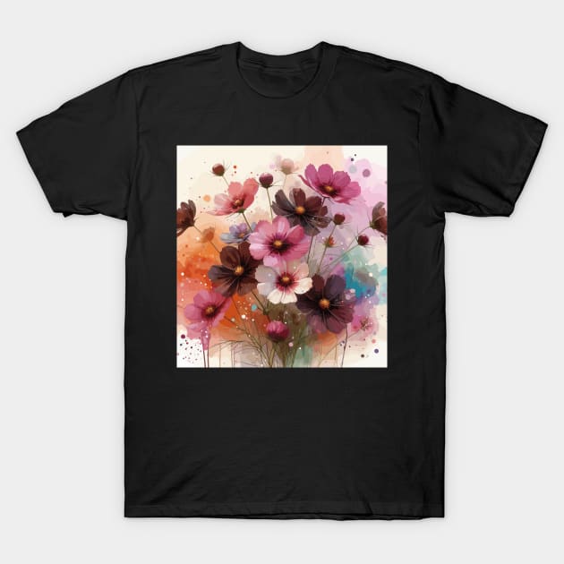 Chocolate Brown Cosmos Flower T-Shirt by Jenni Arts